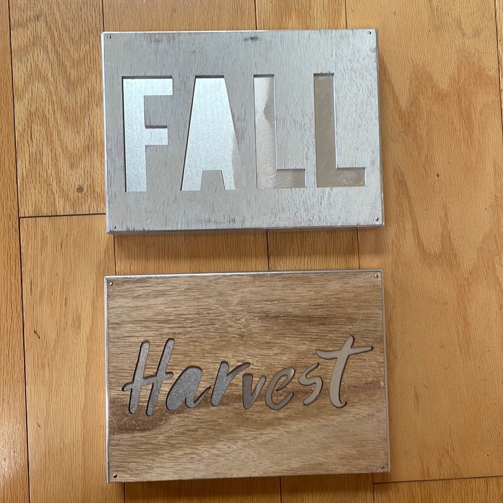 Fall decorations, wood/metal